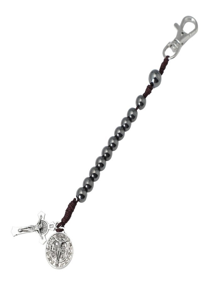 BigPig One Decade Pocket Rosary with St Benedict Medals,Catholic Black Small Rugged Rosary Beads for Men Women Catholic Gift,Crucifix Rosary Keychain,Medalla De San Benito Rosarios Catolicos Para Hombre - Image 3